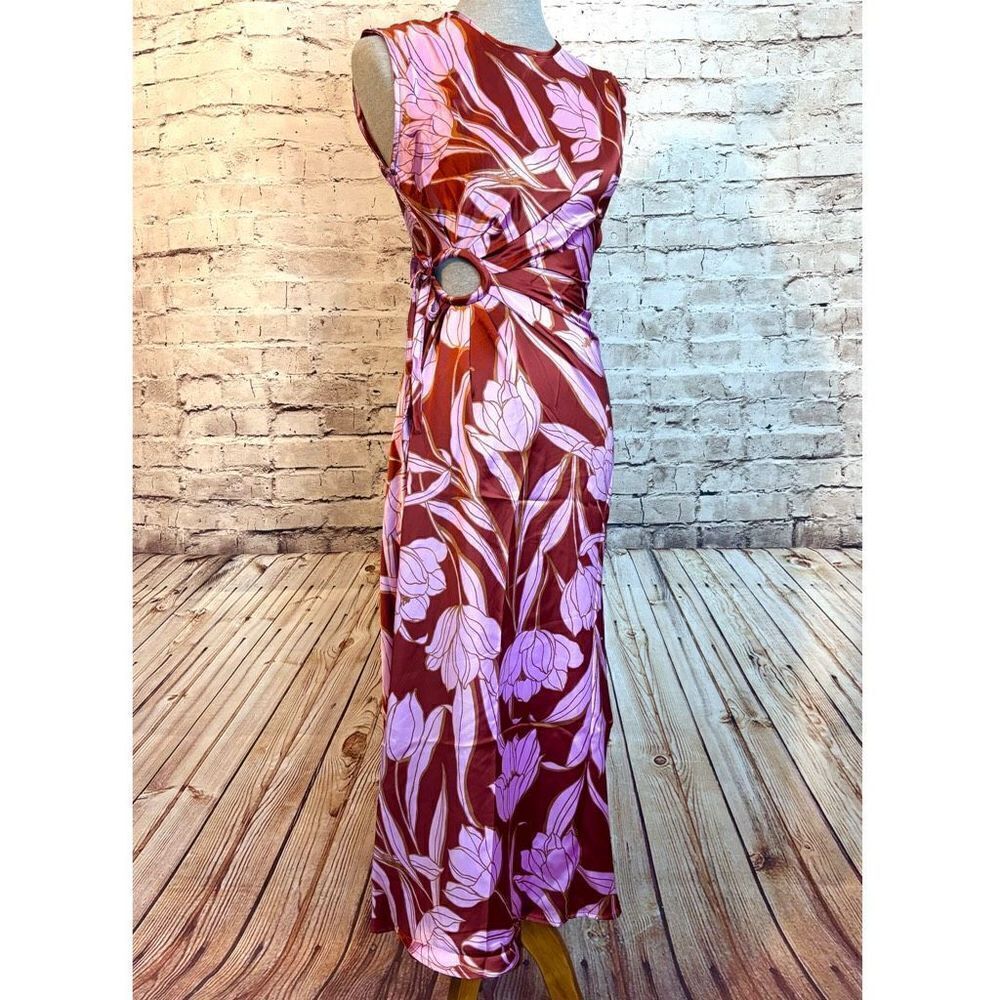 House of Harlow Long Maxi Lotus Floral Dress Peekaboo Side Cutout Sleeveless XS